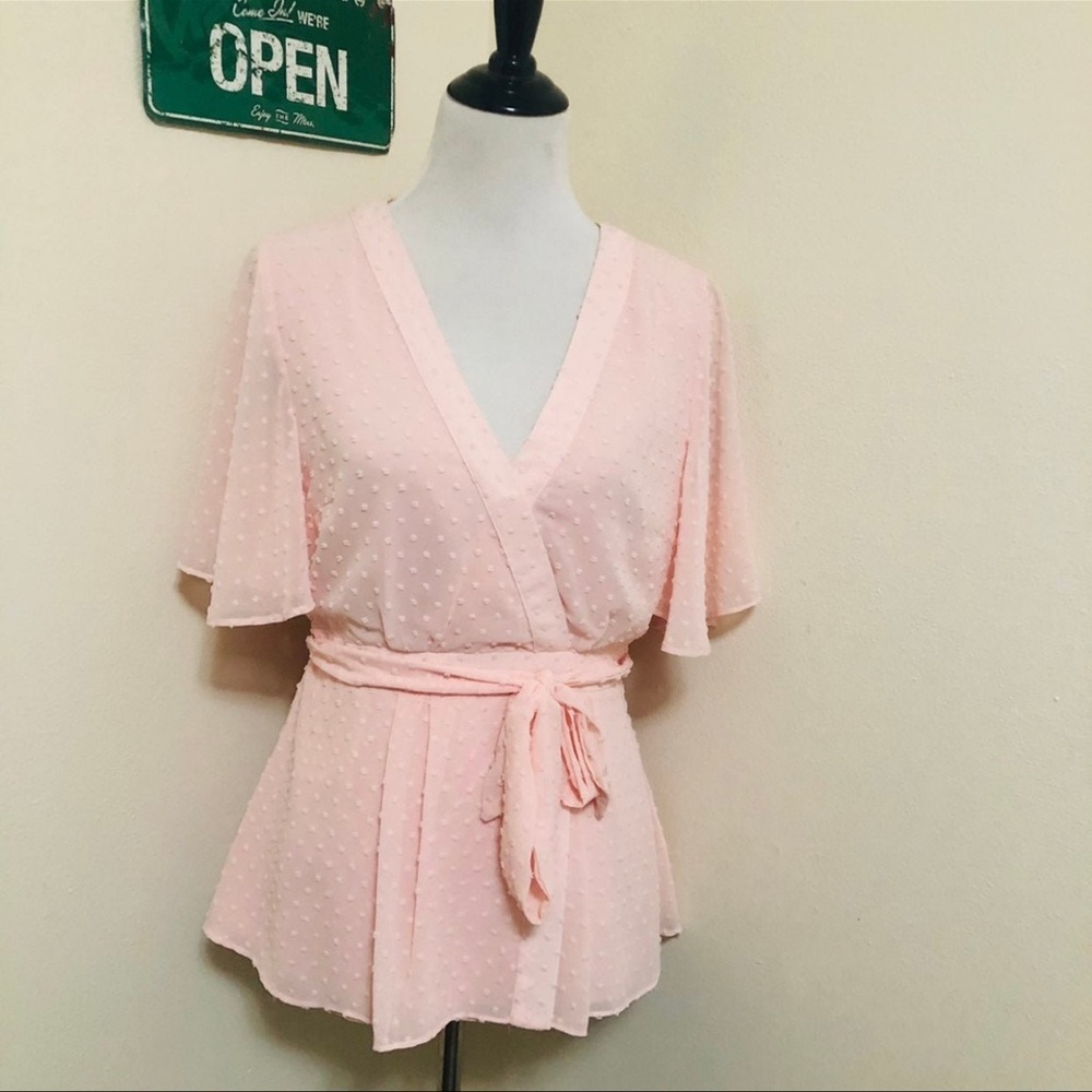 JB by Julie Brown Pink Flutter Sleeve Wrap Blouse